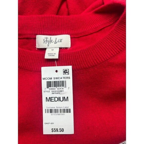 Style & Co Chiffon-Hem Tunic Sweater, Infrared Sz. M - Picture 9 of 9